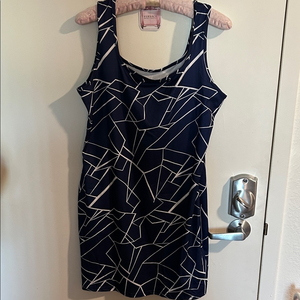 Navy and White Abstract Dress
